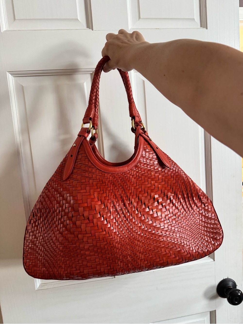 Cole Haan Genevieve Woven Leather rare burnt orange bag - Picture 11 of 12